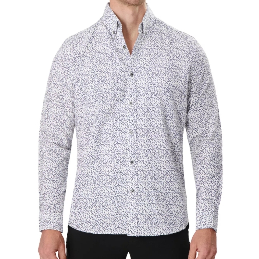 Report Collection Button Down Long Sleeve All Over Print 360° Movement New!